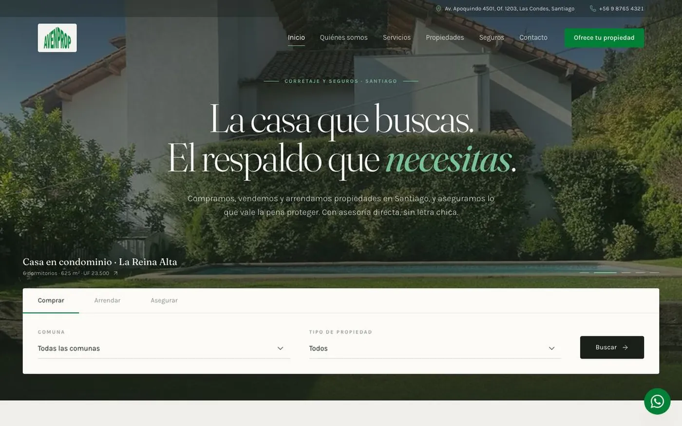 Sitio de AvenProp con el buscador de propiedades